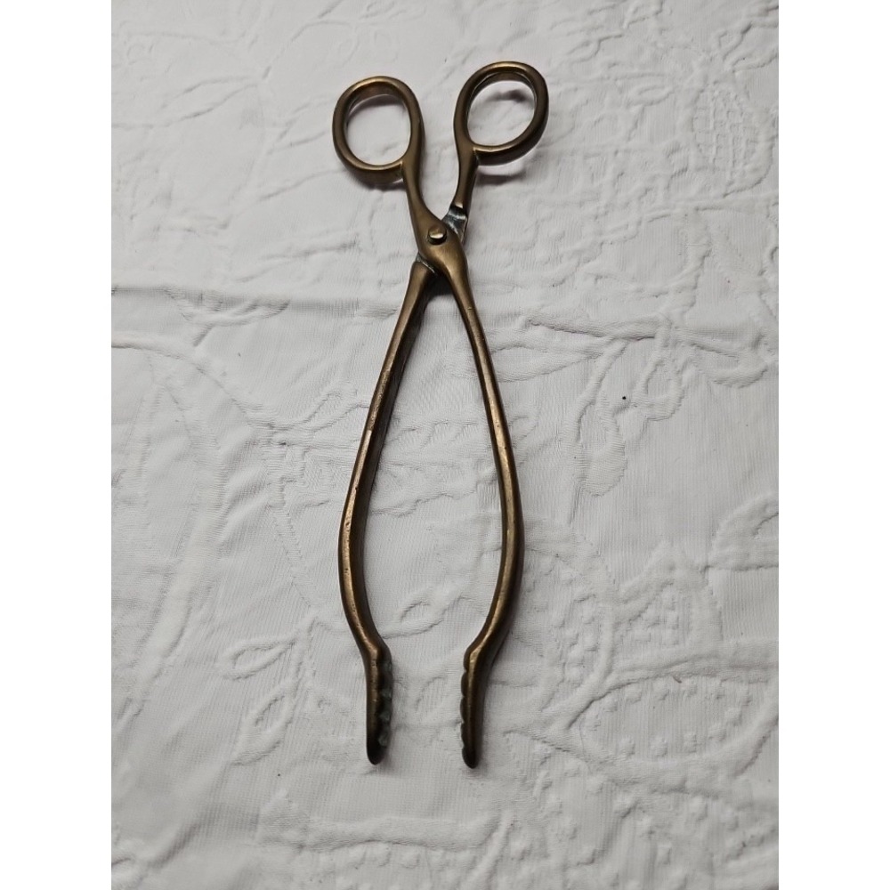 Antique Victorian‎ English Solid Brass Fireplace Coal Scissor Tongs Claw Tool